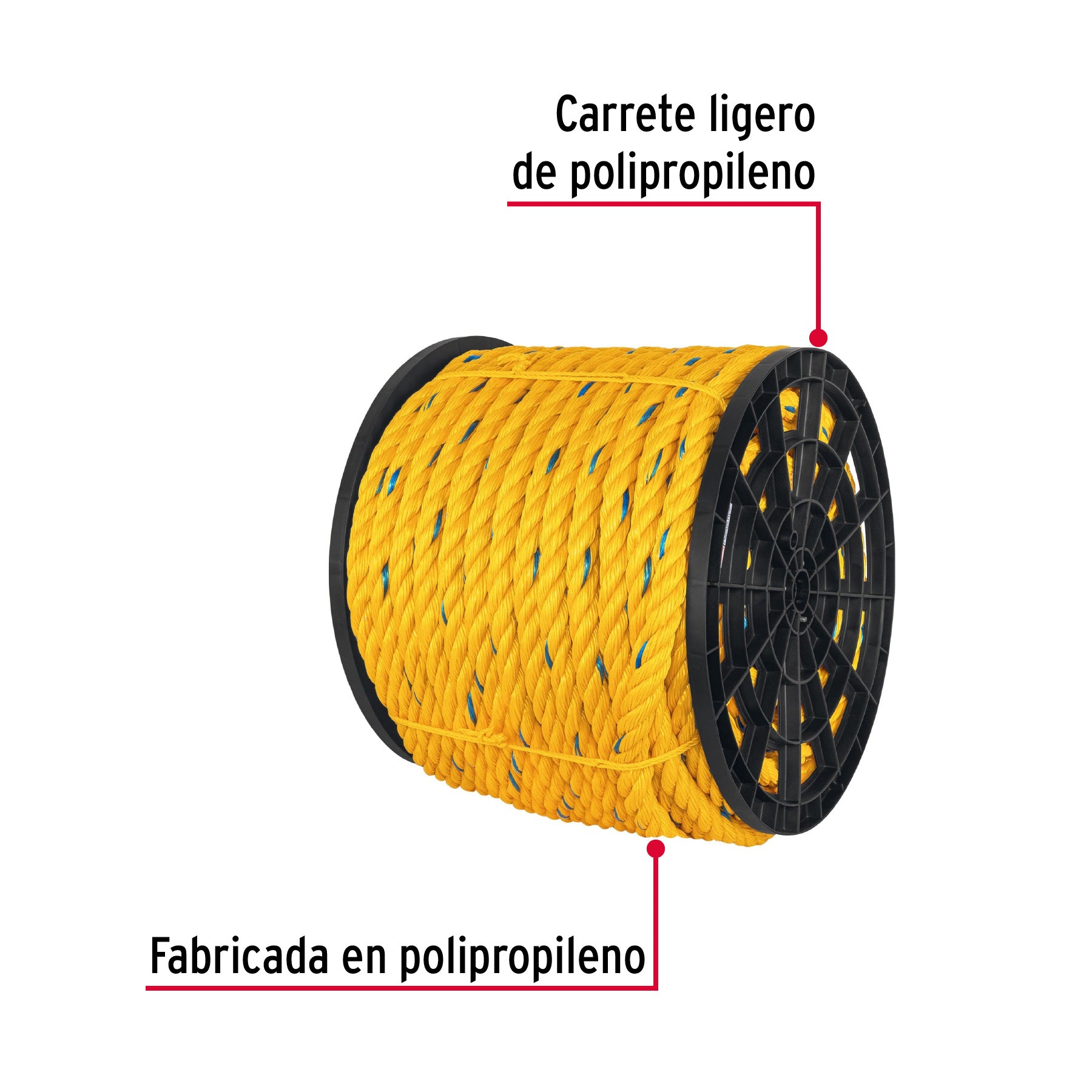 Metro de cuerda amarilla de 25mm en rollo de 102m