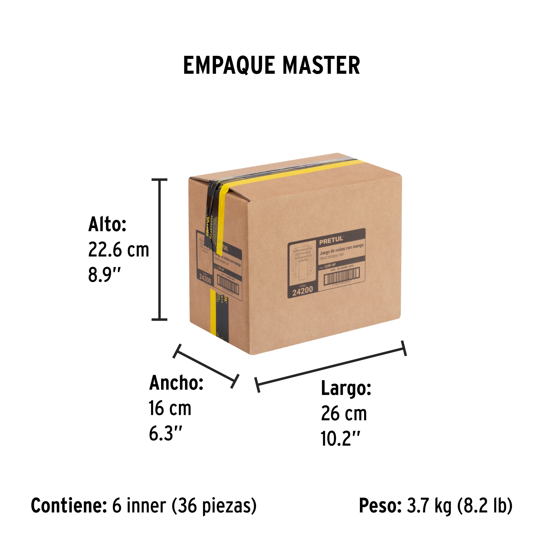 Juego de 4 cuñas, mango plástico, pretul