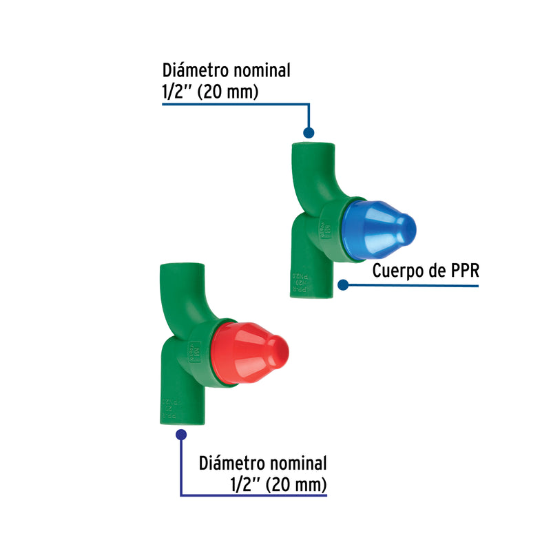Juego de 2 llaves de empotrar PPR 1/2' sin manerales, FOSET