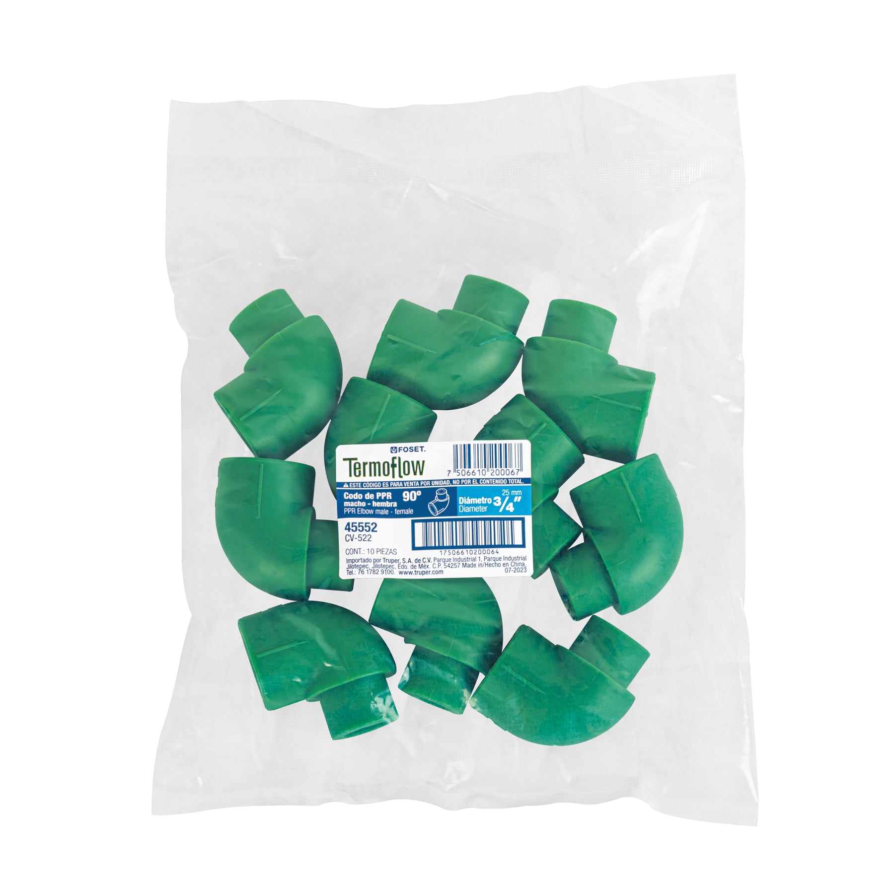 Codo 90° PPR,  3/4', macho-hembra, Foset