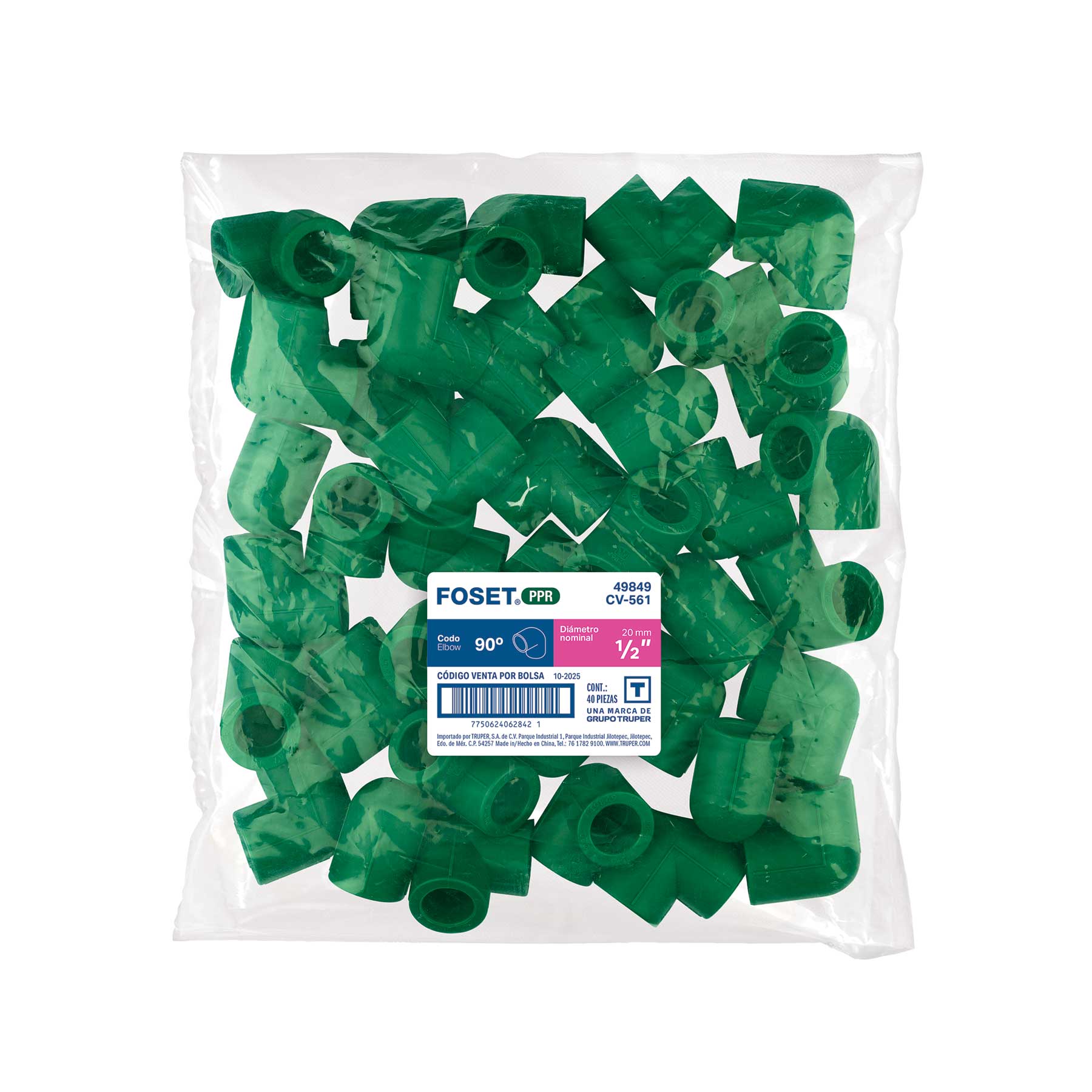 Codo 90° de PPR, 1/2", 20mm