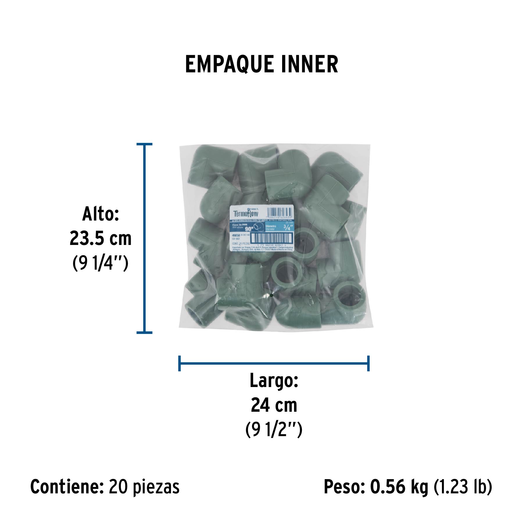 Codo 90° de PPR, 3/4", 25mm