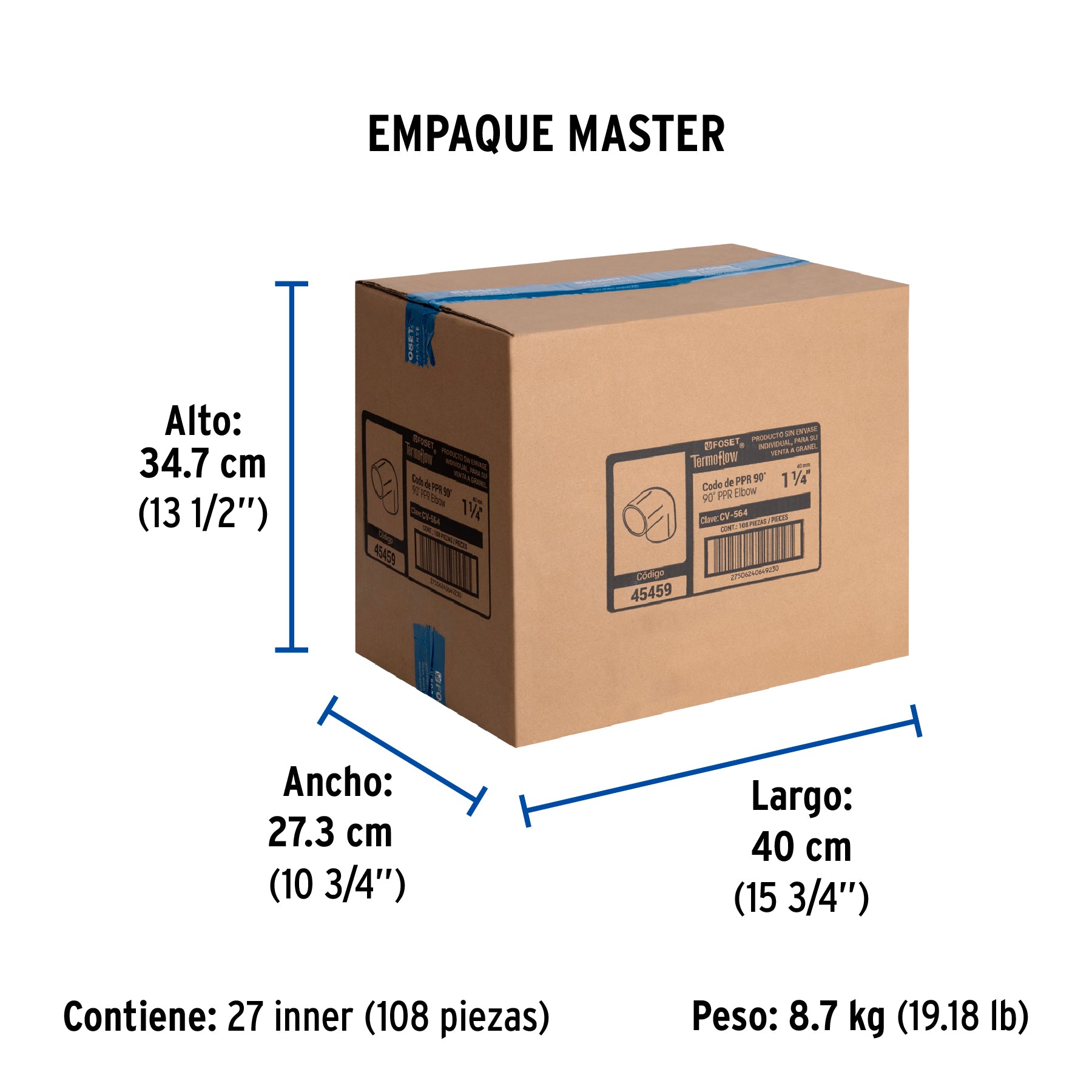 Codo 90° de PPR, 1-1/4", 40mm