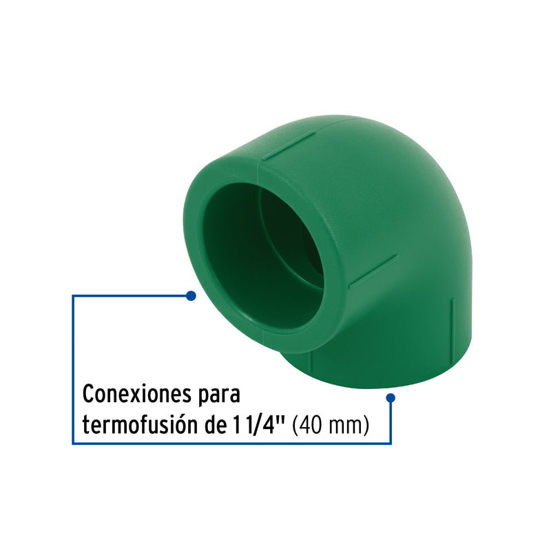 Codo 90° de PPR, 1-1/4", 40mm