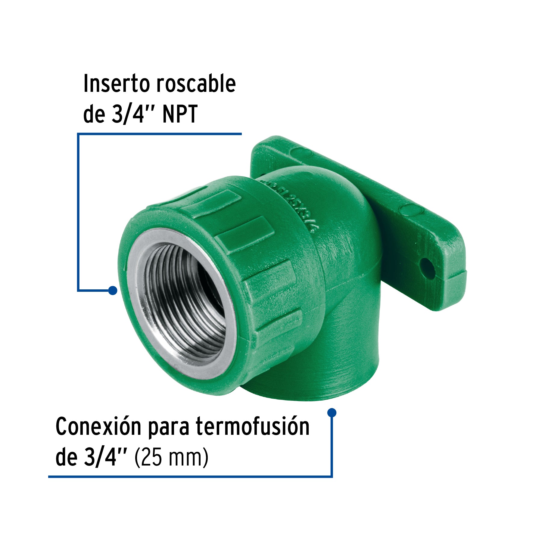 Codo oreja 90° PPR, 3/4', hembra con inserto metálico, Foset