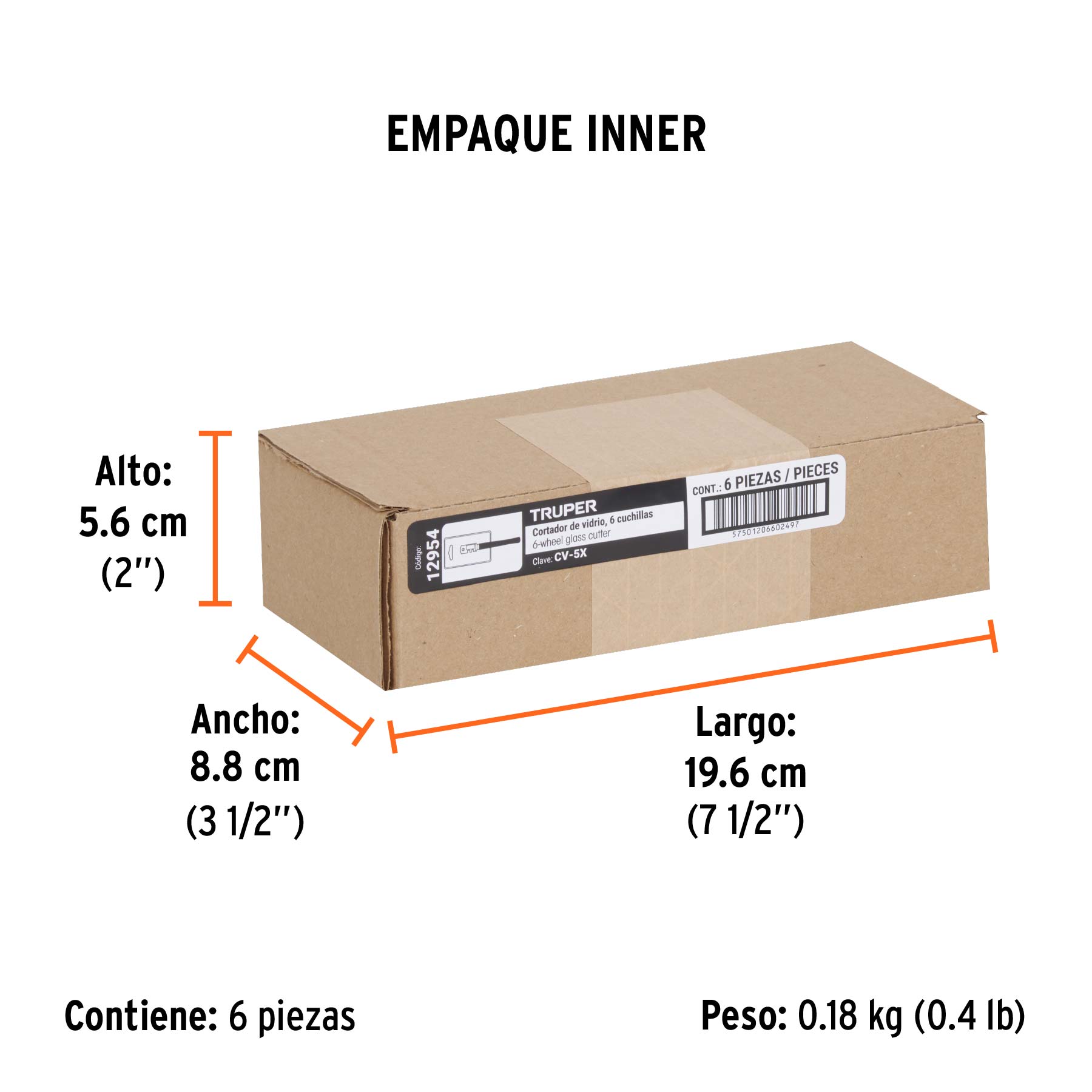 Cortador de vidrio, 5", cabeza con 6 cuchillas