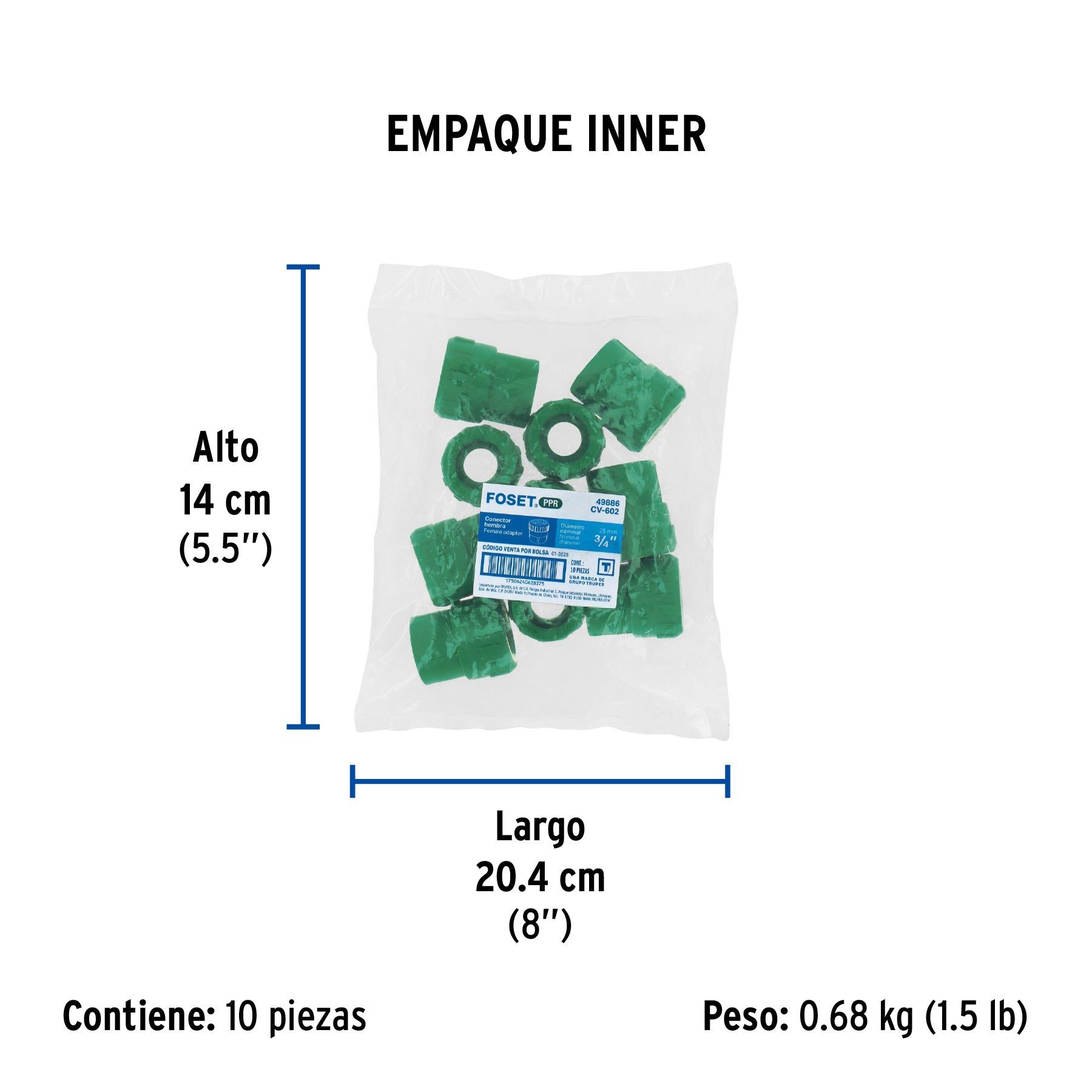 Conector de PPR, 3/4", 25mm, hembra