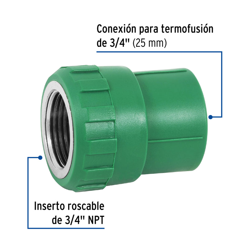 Conector de PPR, 3/4", 25mm, hembra