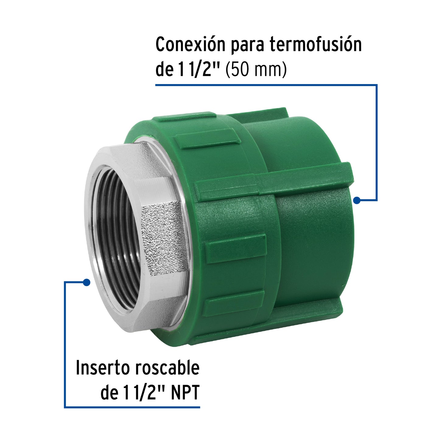 Adaptador PPR 1-1/2'  hembra con inserto metalico, Foset