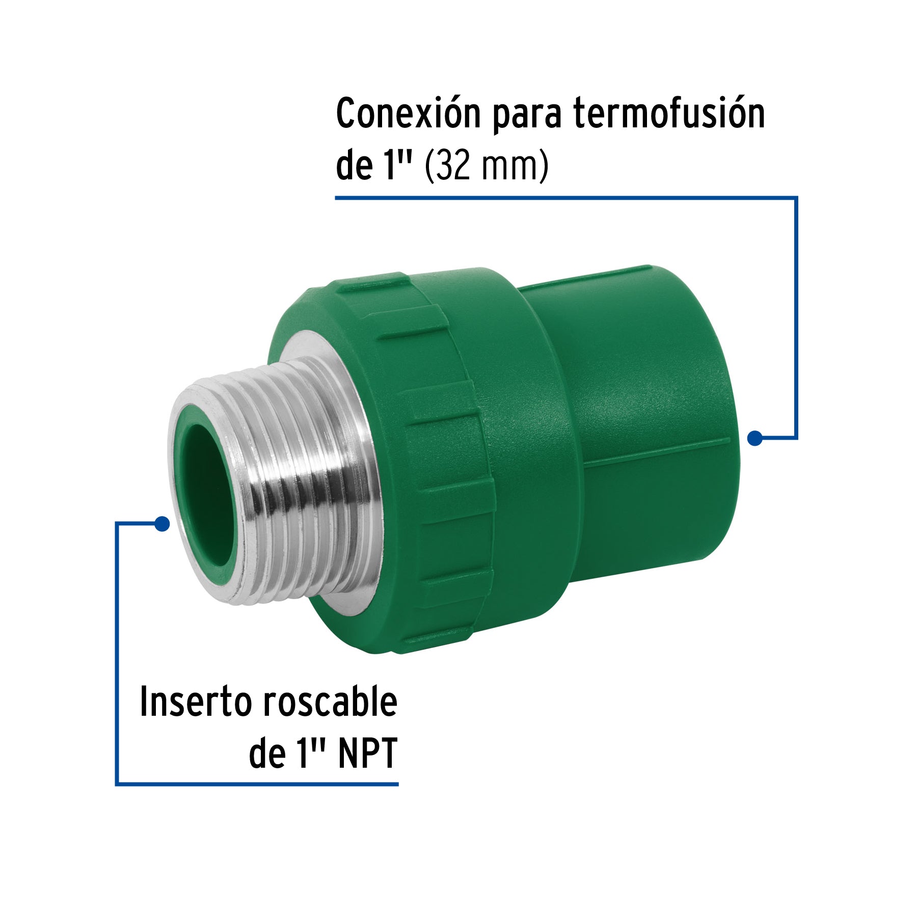 Conector de PPR, 1", 32mm, macho