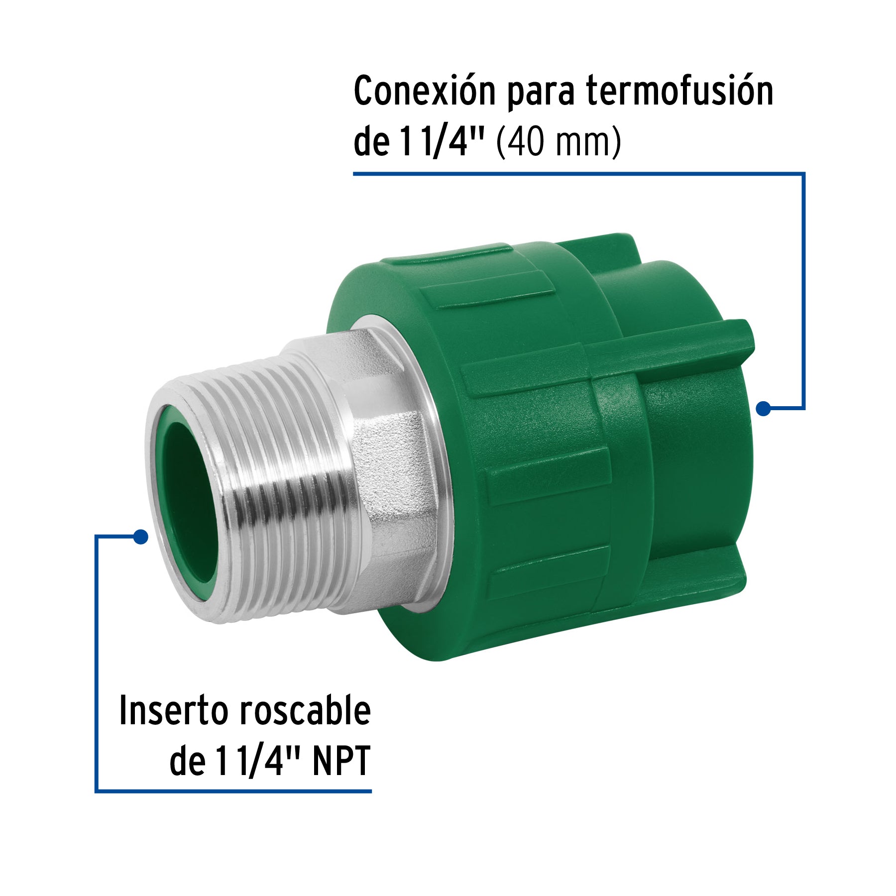 Adaptador  PPR, 1-1/4' macho con inserto metalico,Foset