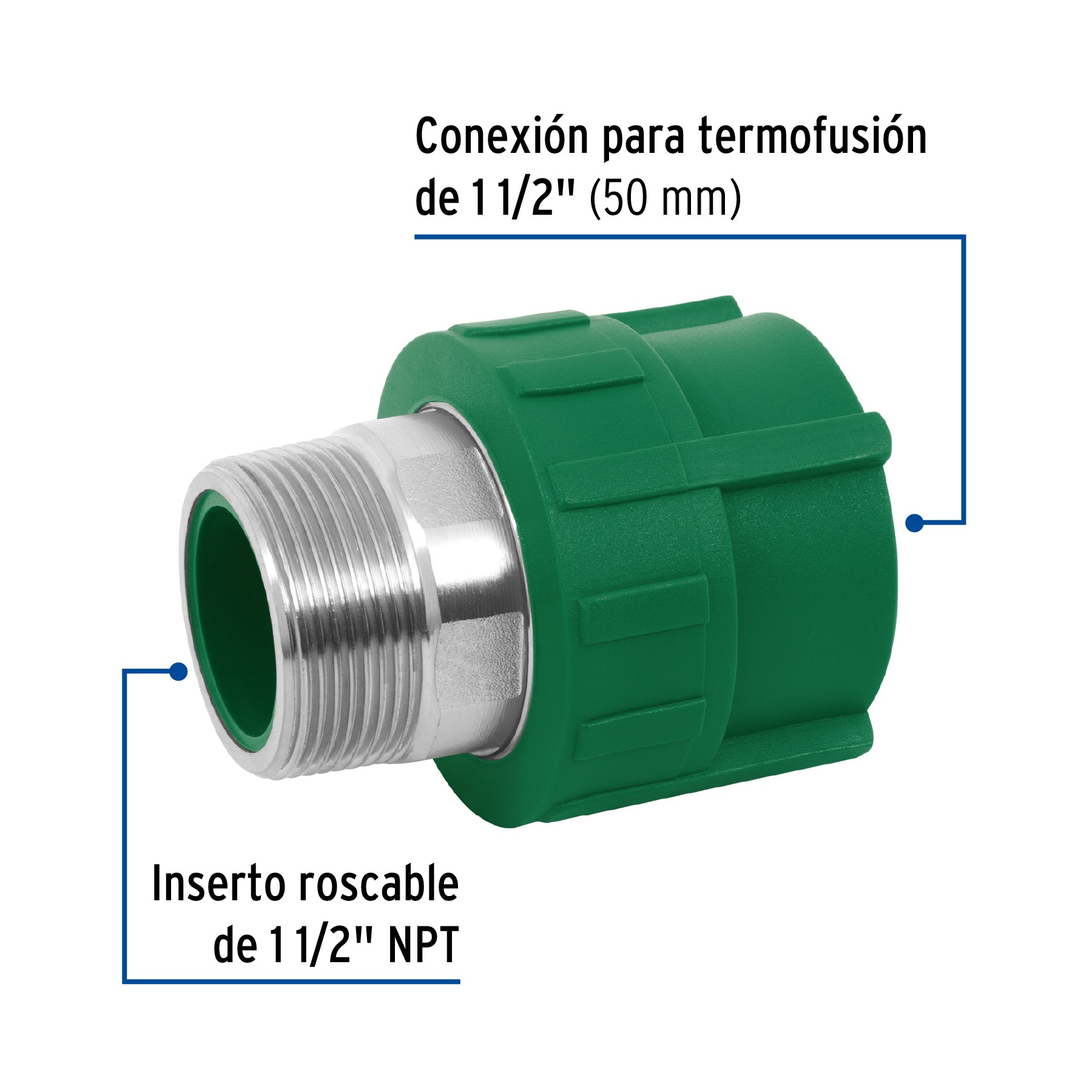 Adaptador PPR, 1-1/2' macho con inserto metalico, Foset