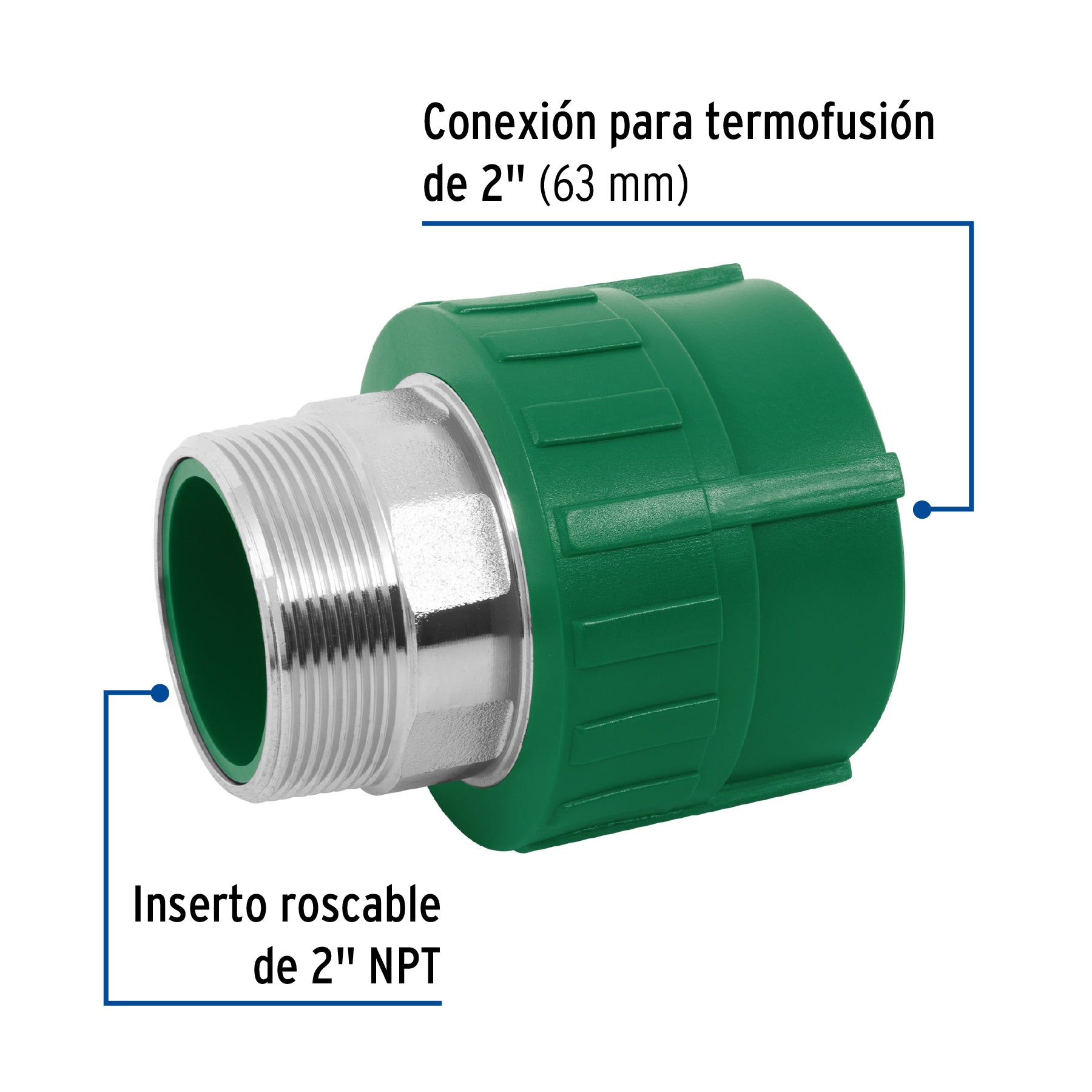 Conexión de PPR, 2", 63mm, macho