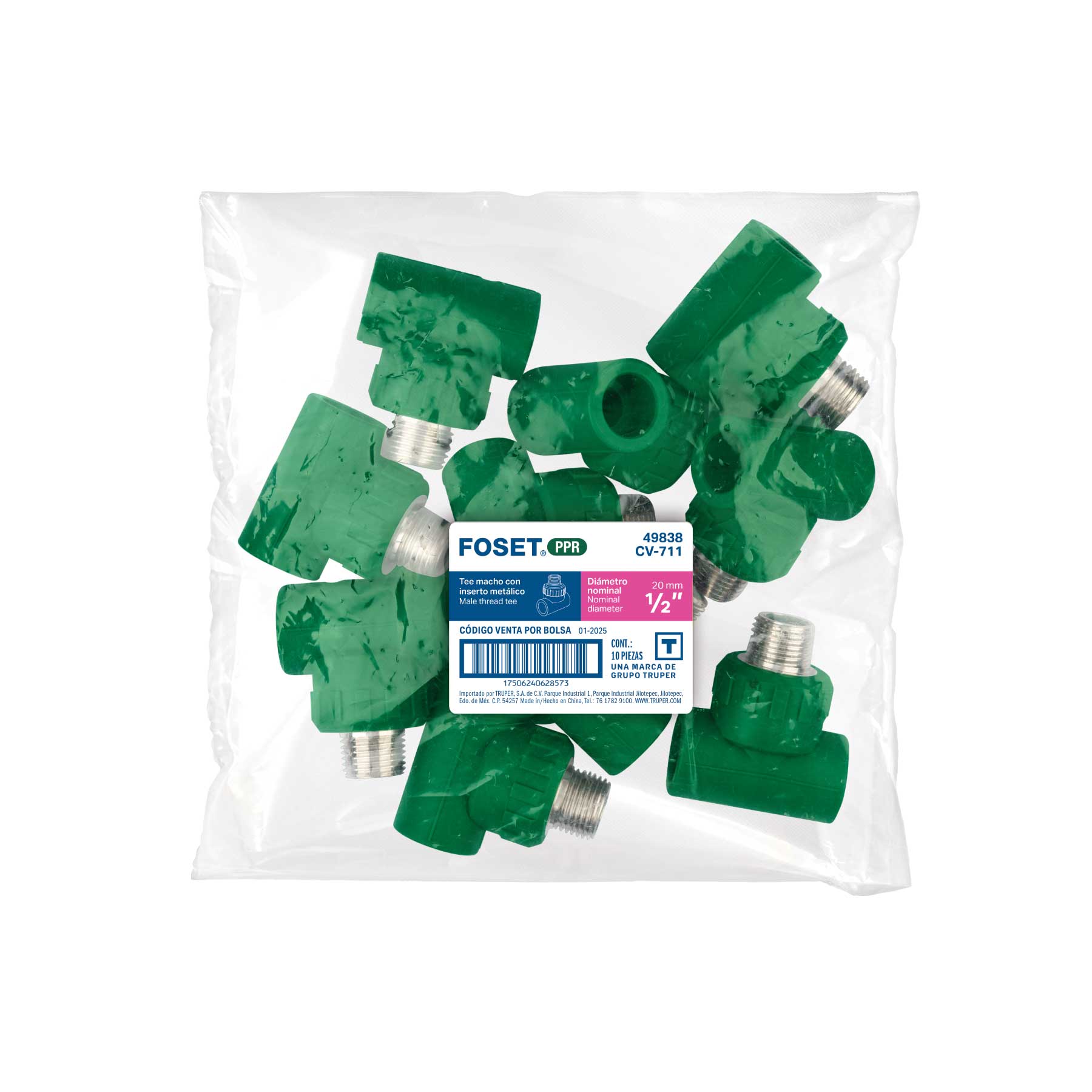 Tee de PPR, 1/2", 20mm, macho