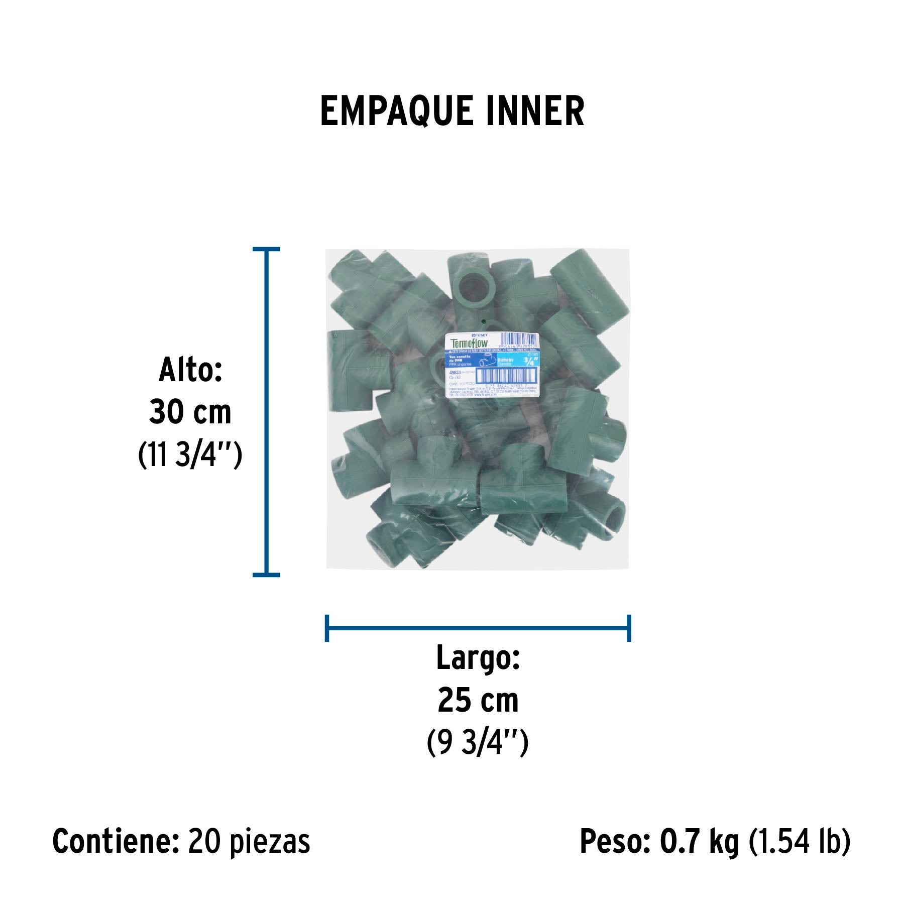 Tee de PPR sencilla, 3/4", 25mm