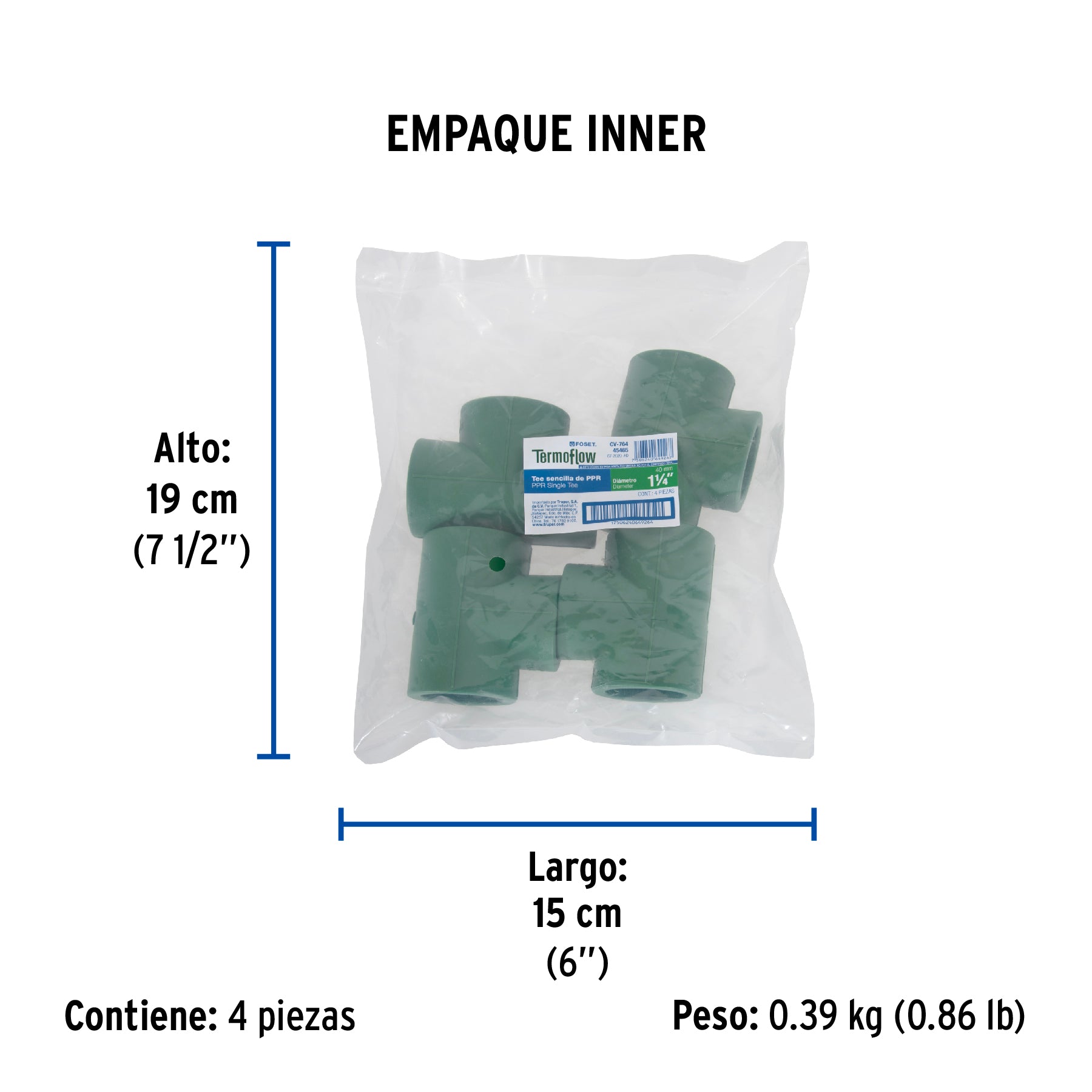 Tee de PPR sencilla, 1-1/4", 40mm