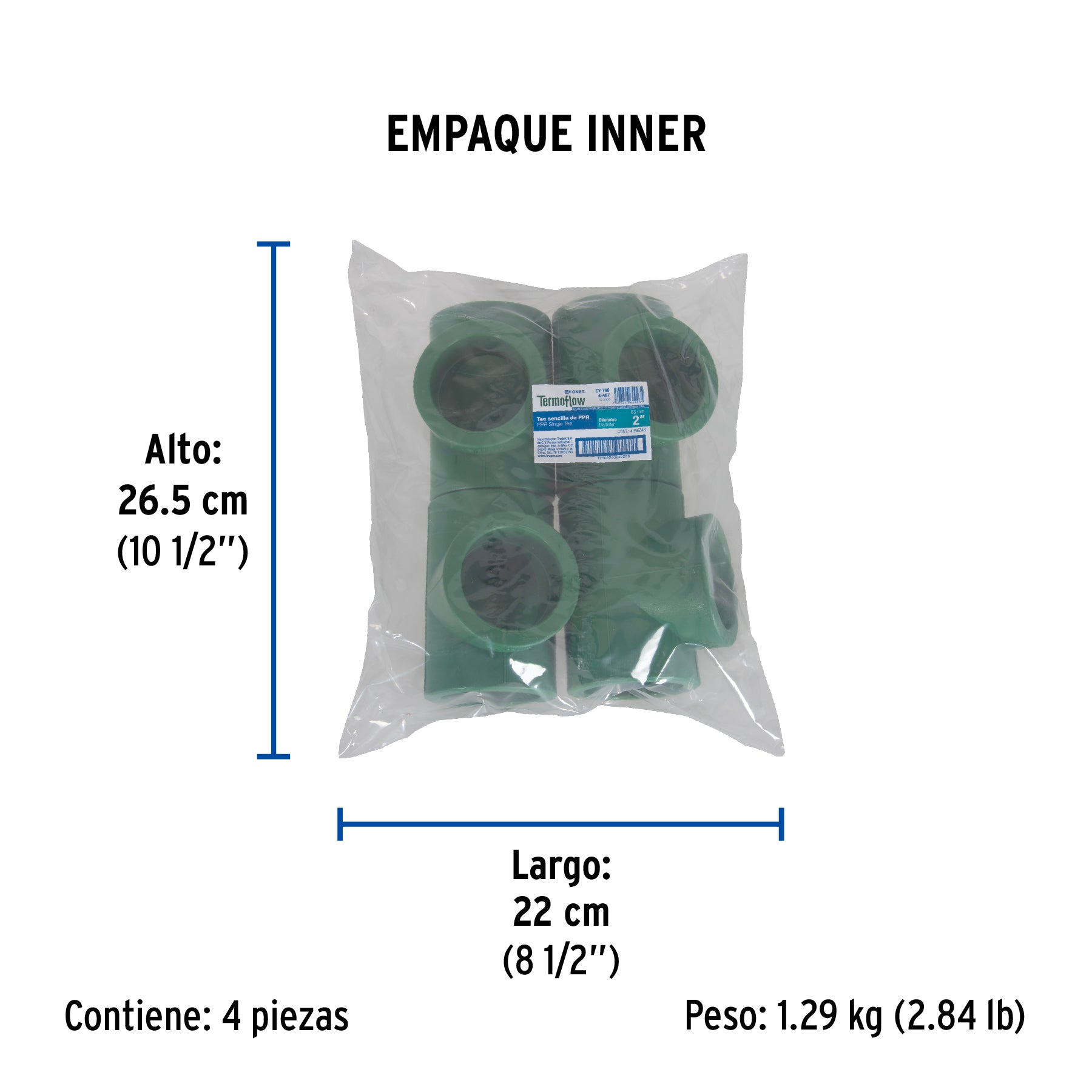 Tee de PPR sencilla, 2", 63mm