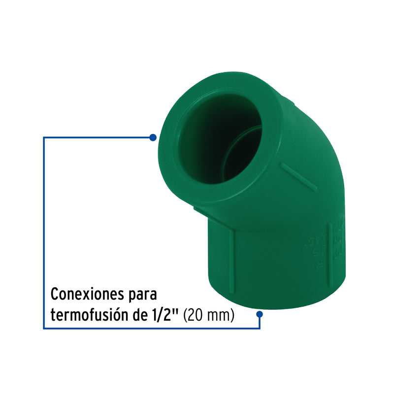 Codo 45° de PPR, 1/2", 20mm
