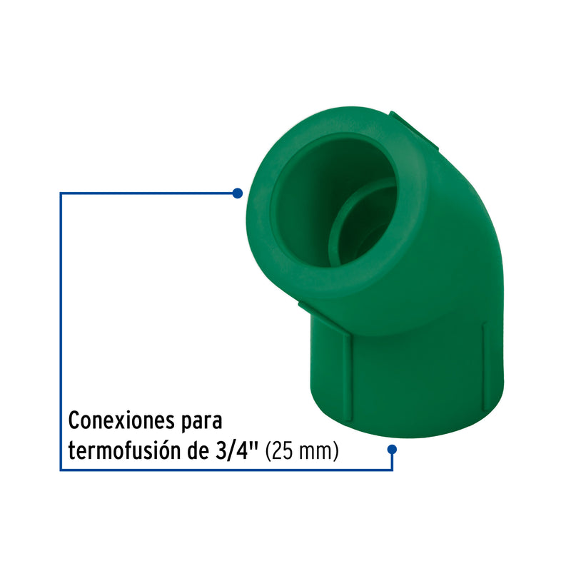 Codo 45° de PPR, 3/4", 25mm