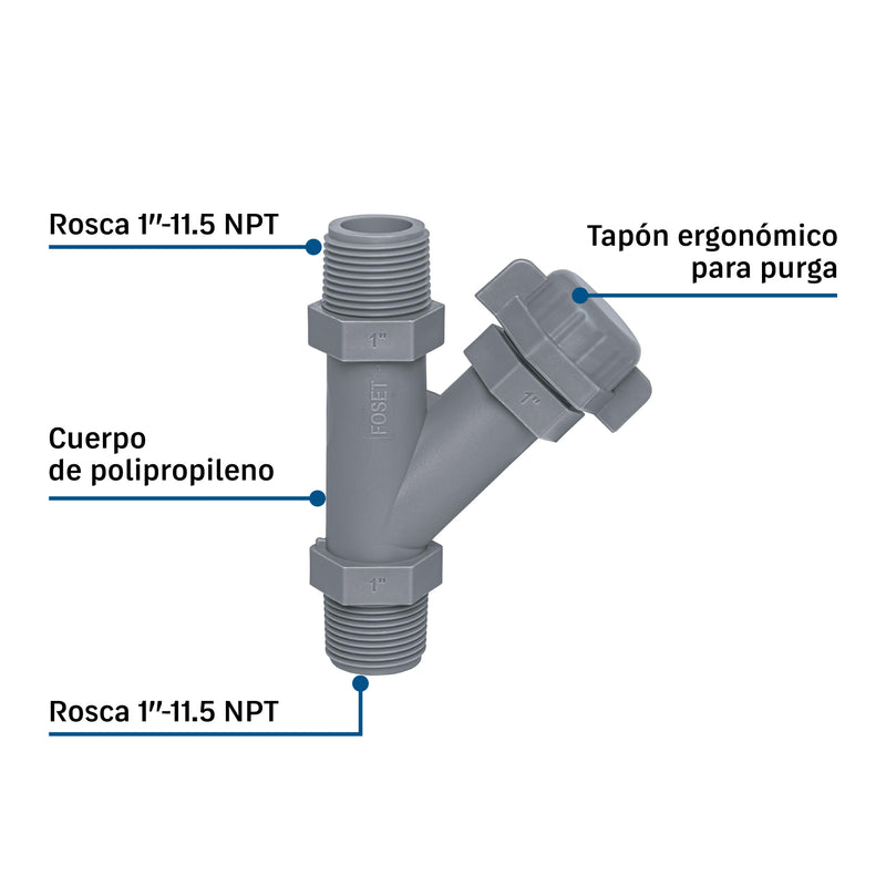 Conector Yee de polipropileno de 1' para bomba p/agua, FOSET