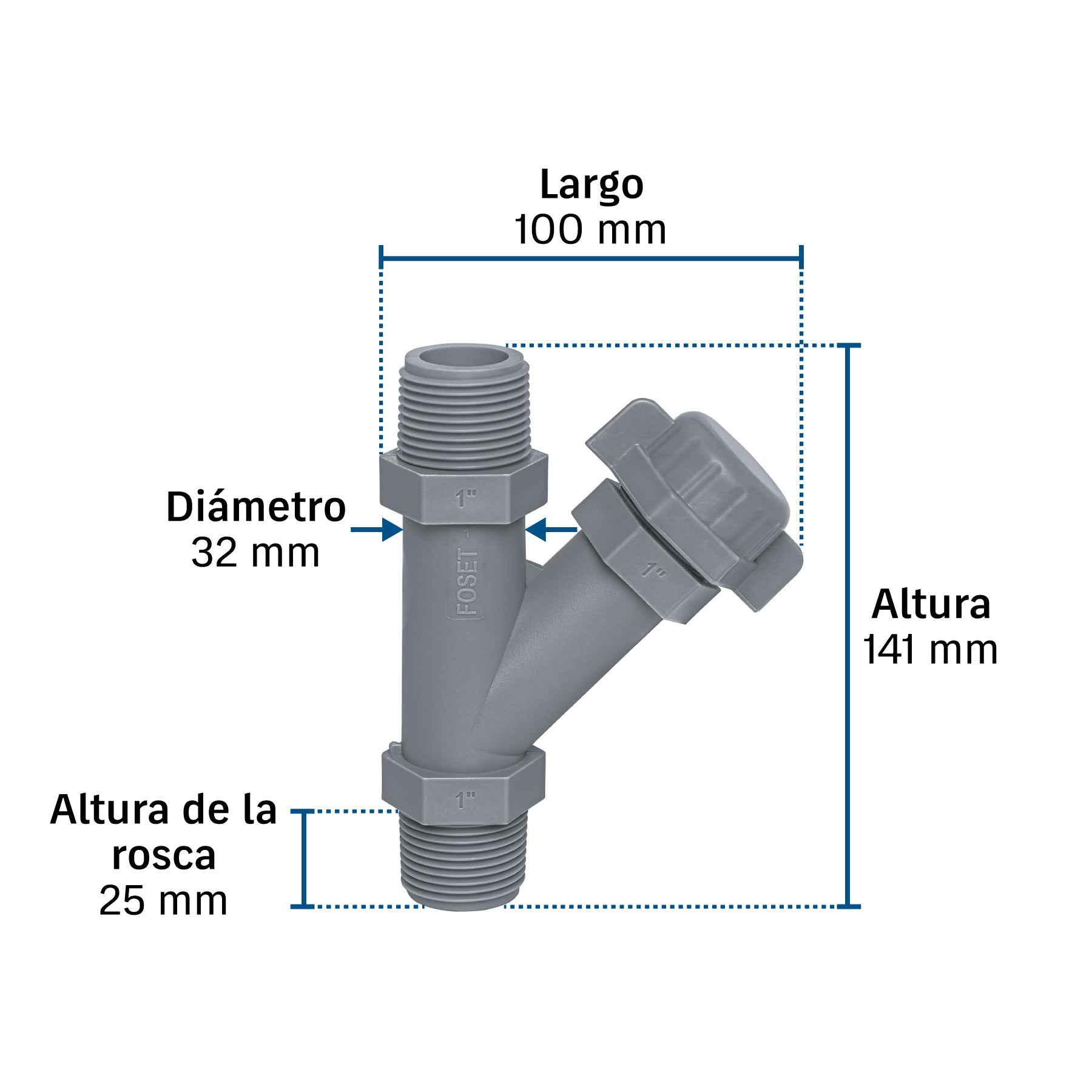 Conector Yee de polipropileno de 1' para bomba p/agua, FOSET