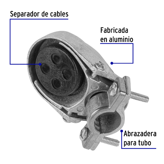 Mufa con abrazadera para tubo 1/2", Volteck