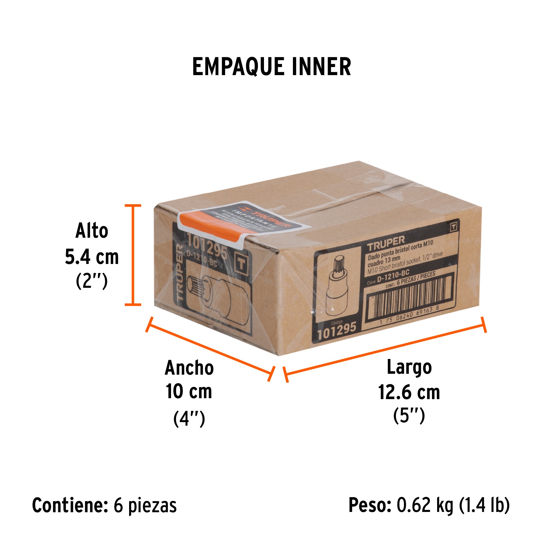 Dado punta corta bristol M10x55mm, cuadro 1/2'