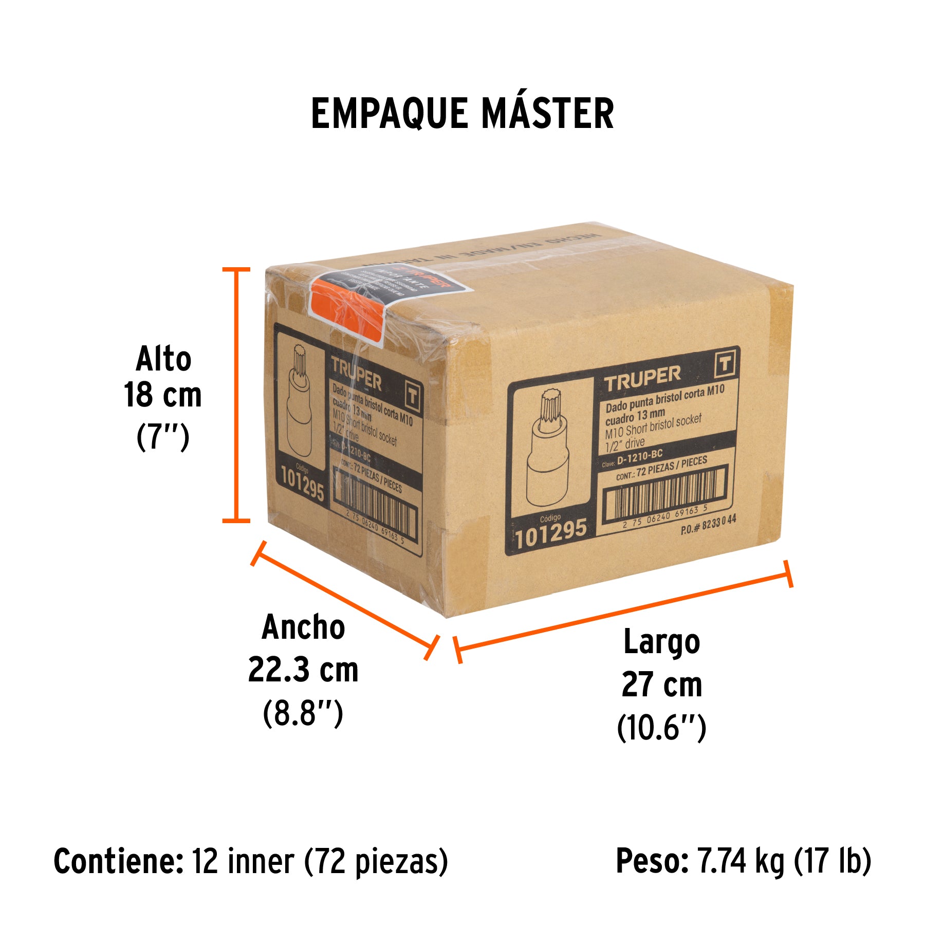 Dado punta corta bristol M10x55mm, cuadro 1/2'