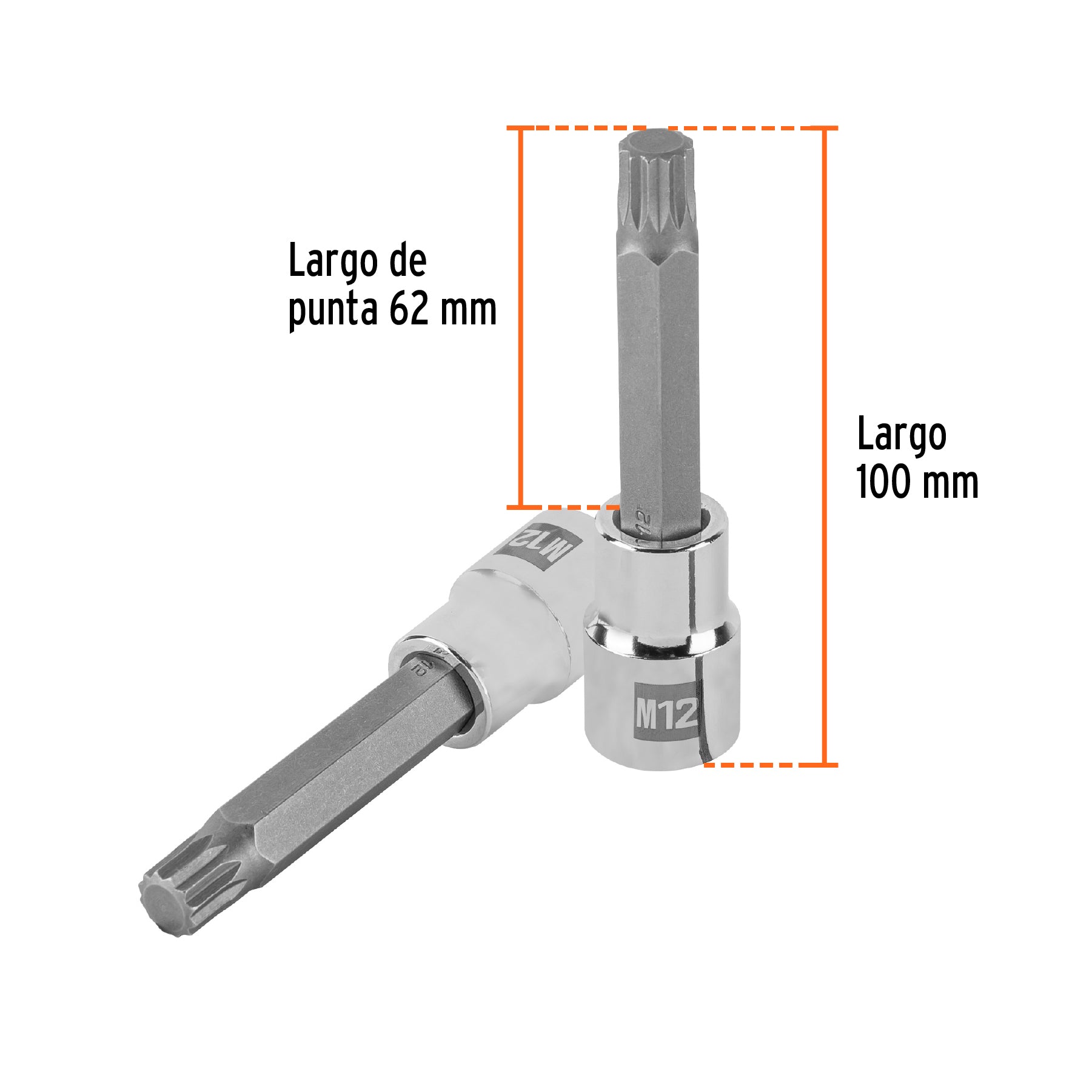Dado punta larga bristol M12x100mm, cuadro 1/2'
