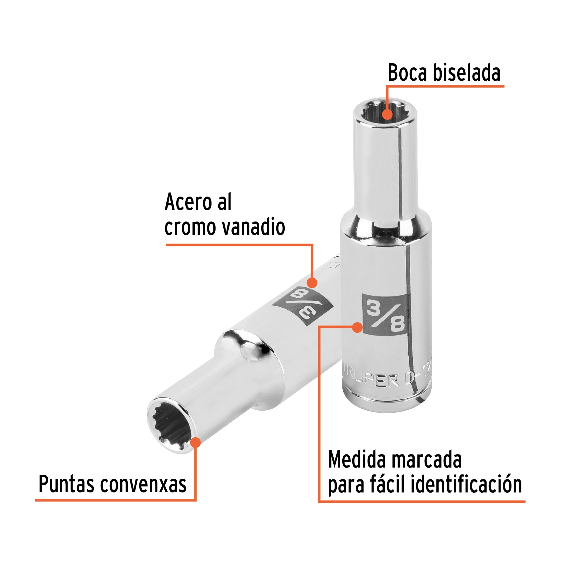 Dado largo de 3/8' 12 puntas, cuadro 1/2', Truper