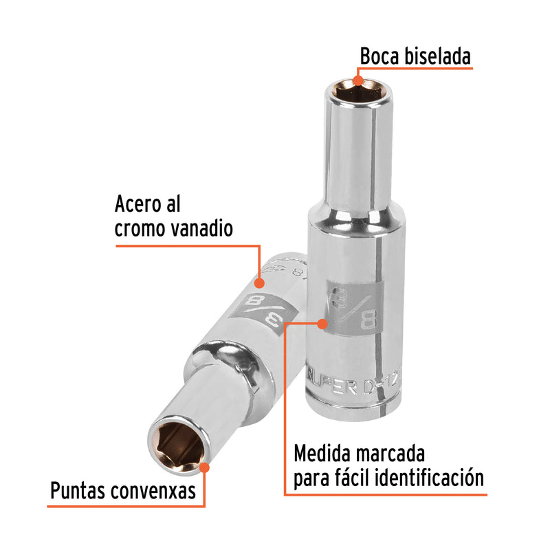 Dado de 6 puntas, largo, cuadro 1/2" de 3/8"