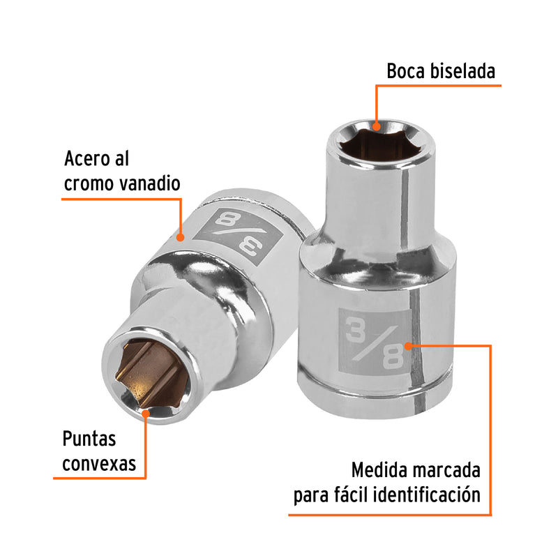 Dado de 6 puntas, cuadro 1/2" de 3/8"