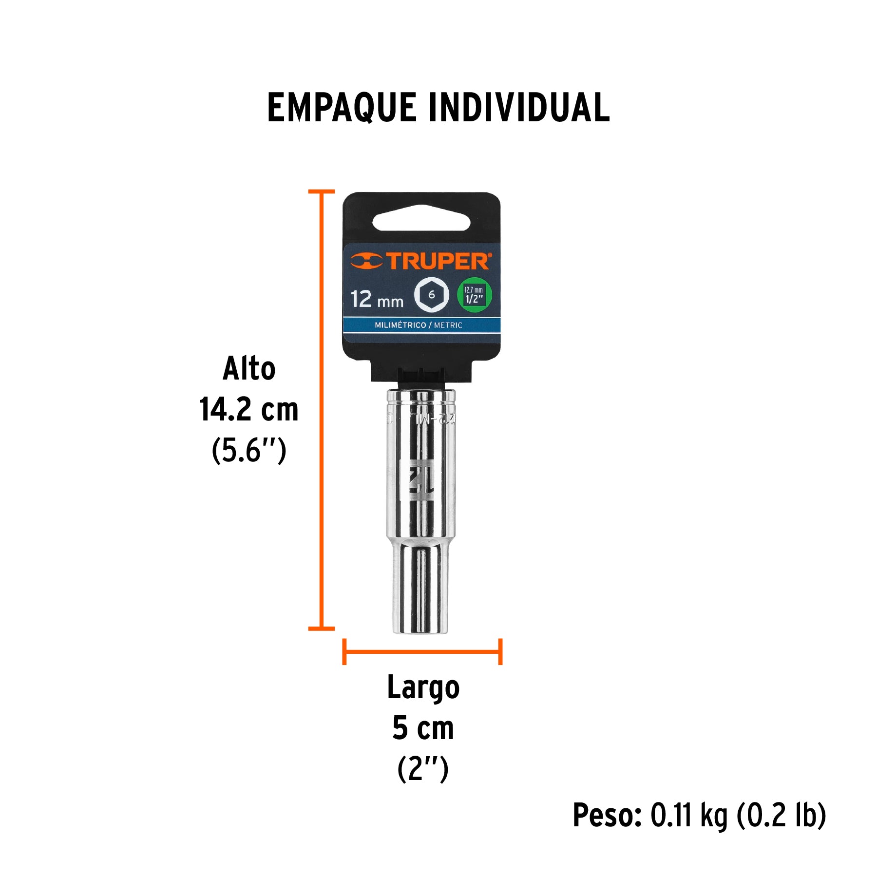 Dado de 6 puntas, cuadro 1/2" de 12mm..