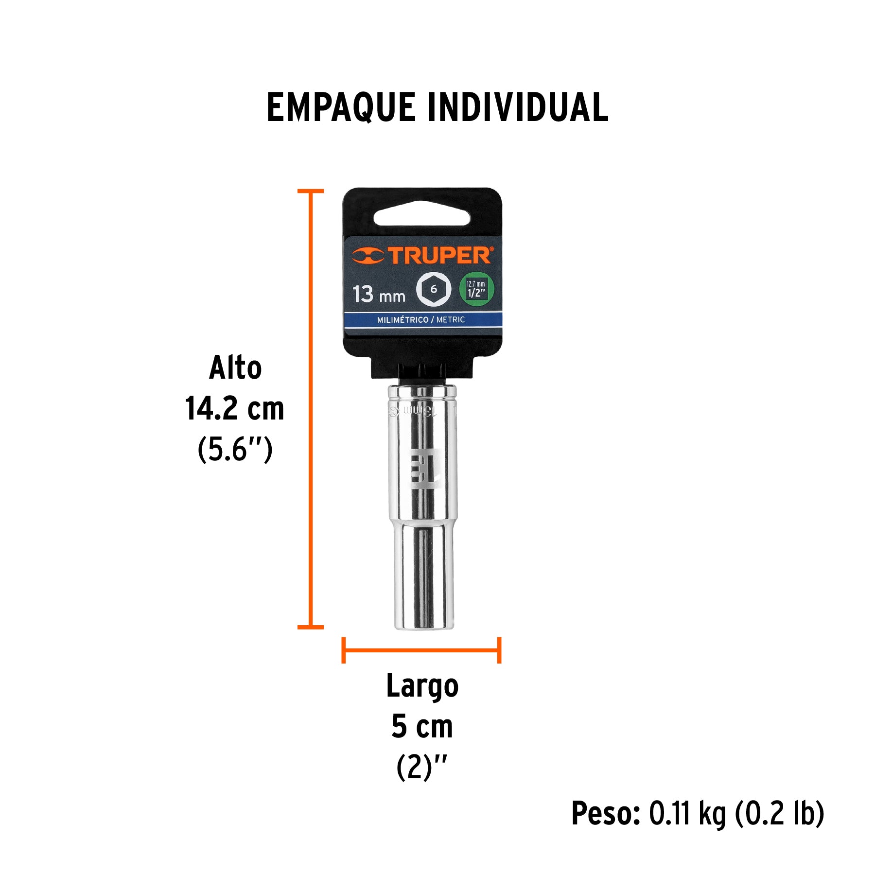 Dado de 6 puntas, cuadro 1/2" de 13mm..