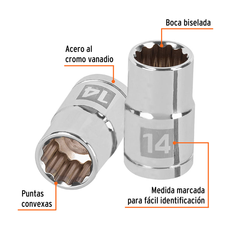 Dado de 12 puntas, cuadro 1/2" de 14mm