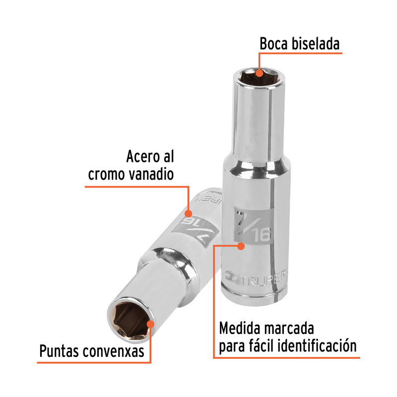 Dado de 6 puntas, largo, cuadro 1/2" de 7/16"