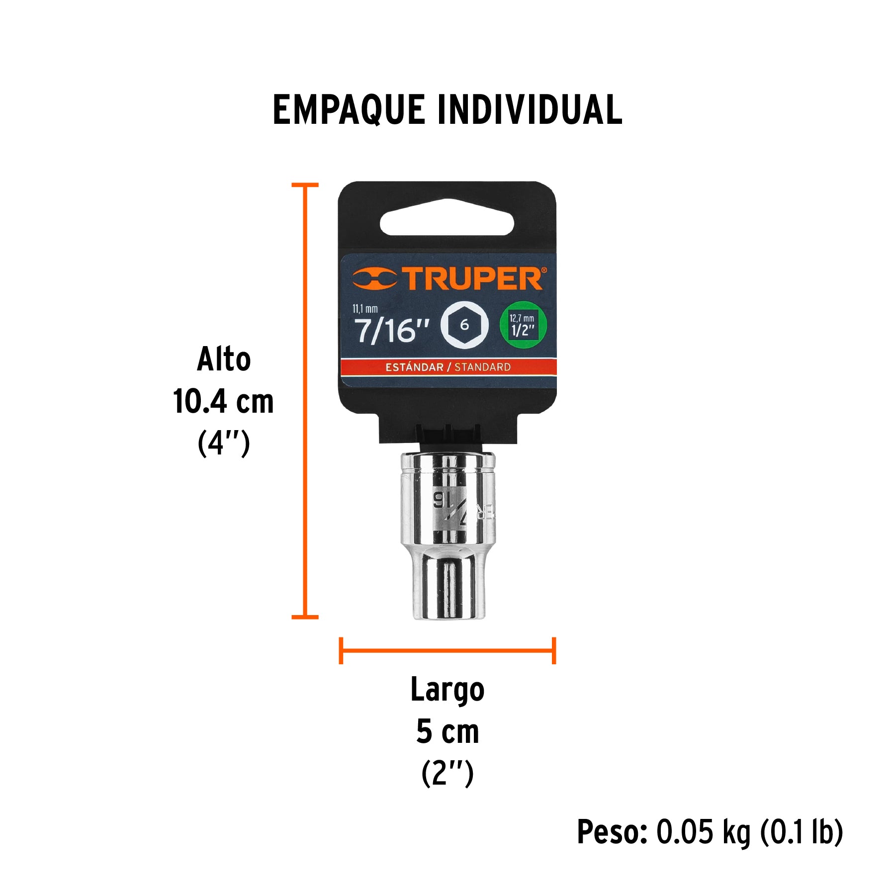 Dado de 6 puntas, cuadro 1/2" de 7/16"