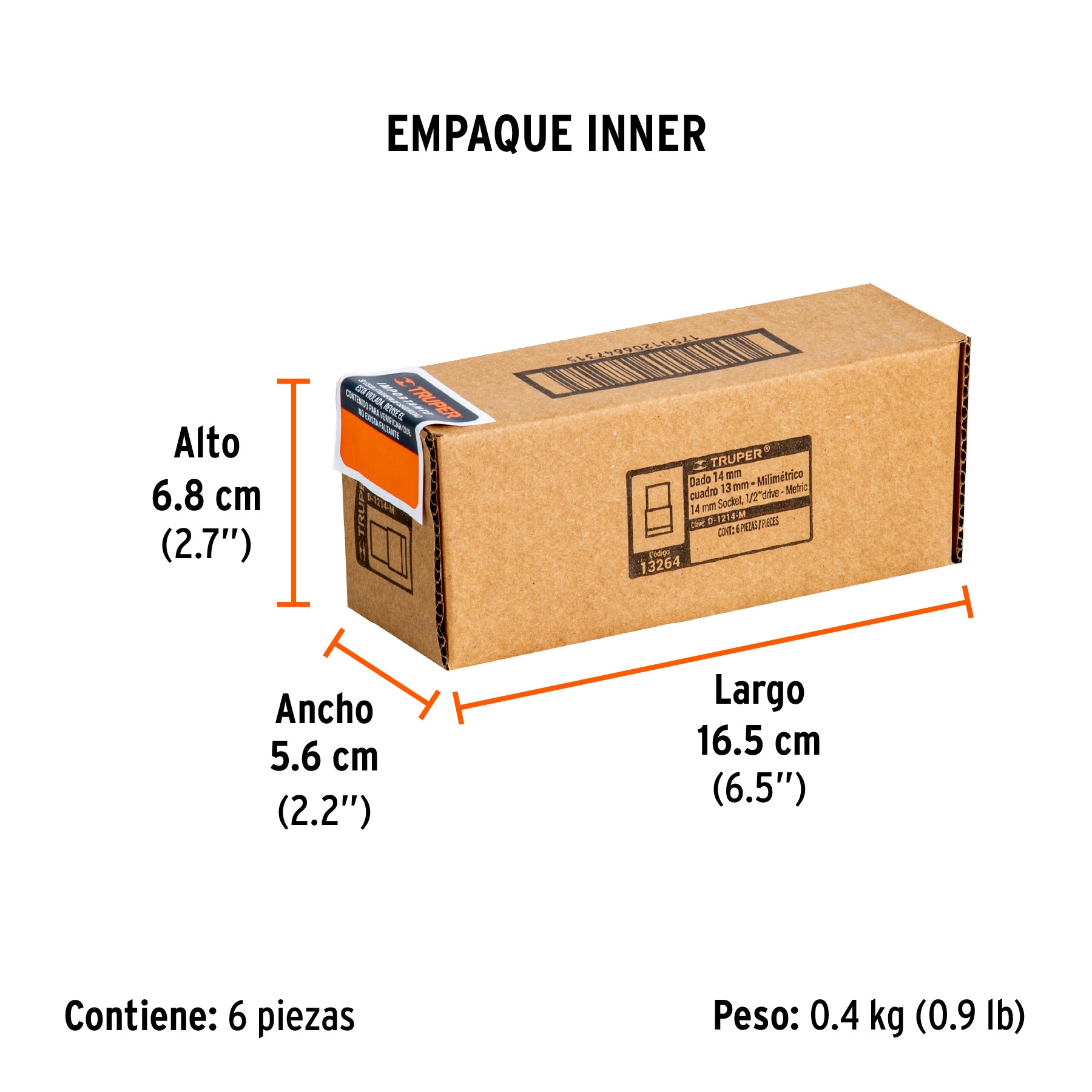 Dado de 6 puntas, cuadro 1/2" de 14mm