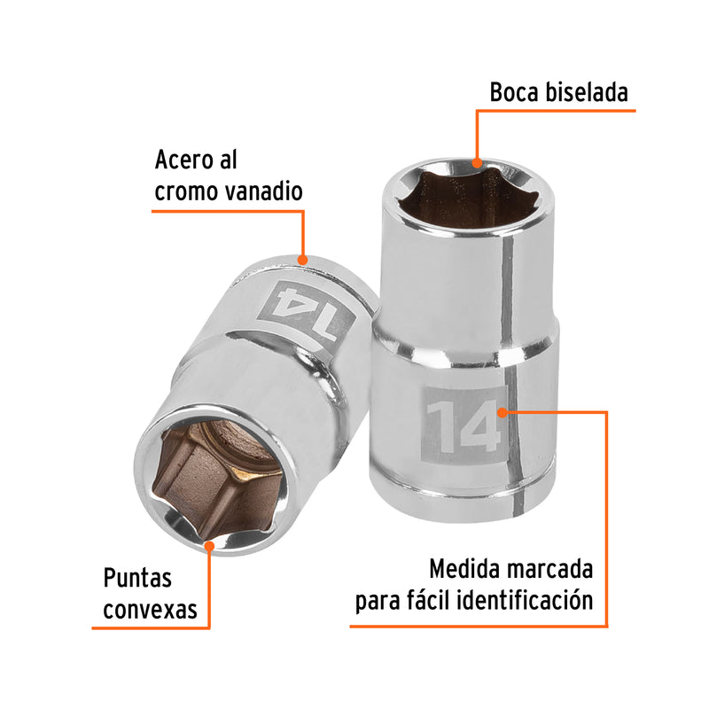 Dado de 6 puntas, cuadro 1/2" de 14mm