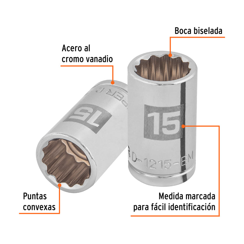 Dado de 12 puntas, cuadro 1/2" de 15mm
