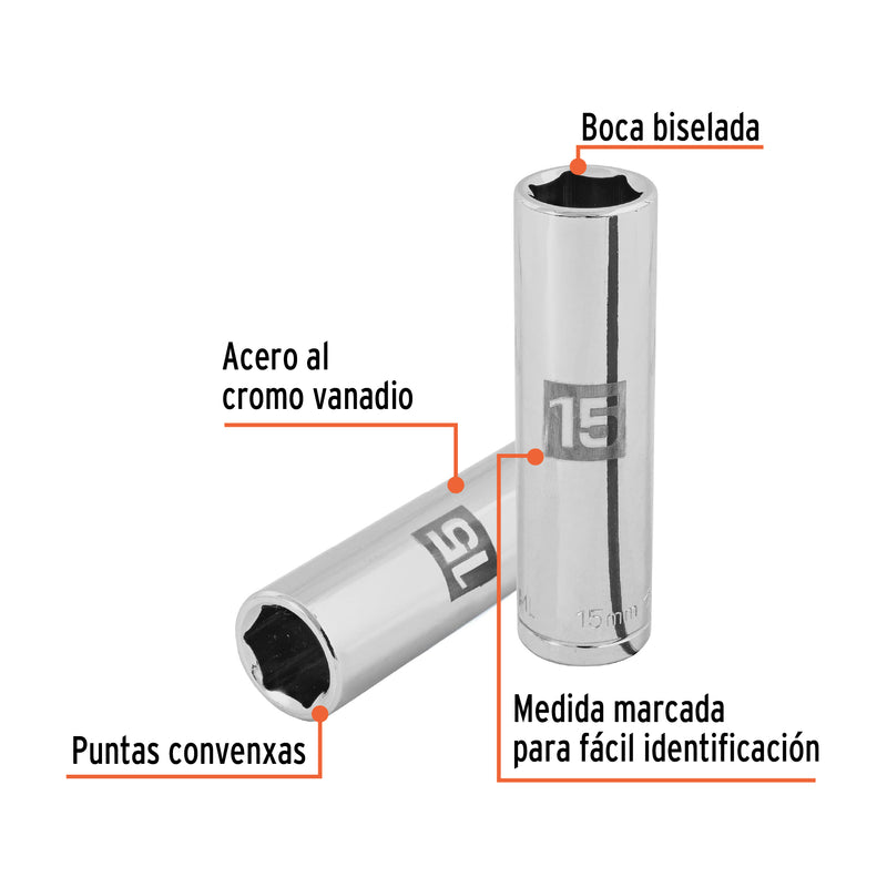 Dado de 6 puntas, cuadro 1/2" de 15mm..