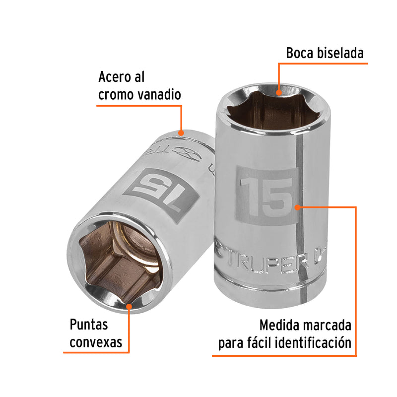 Dado de 6 puntas, cuadro 1/2" de 15mm