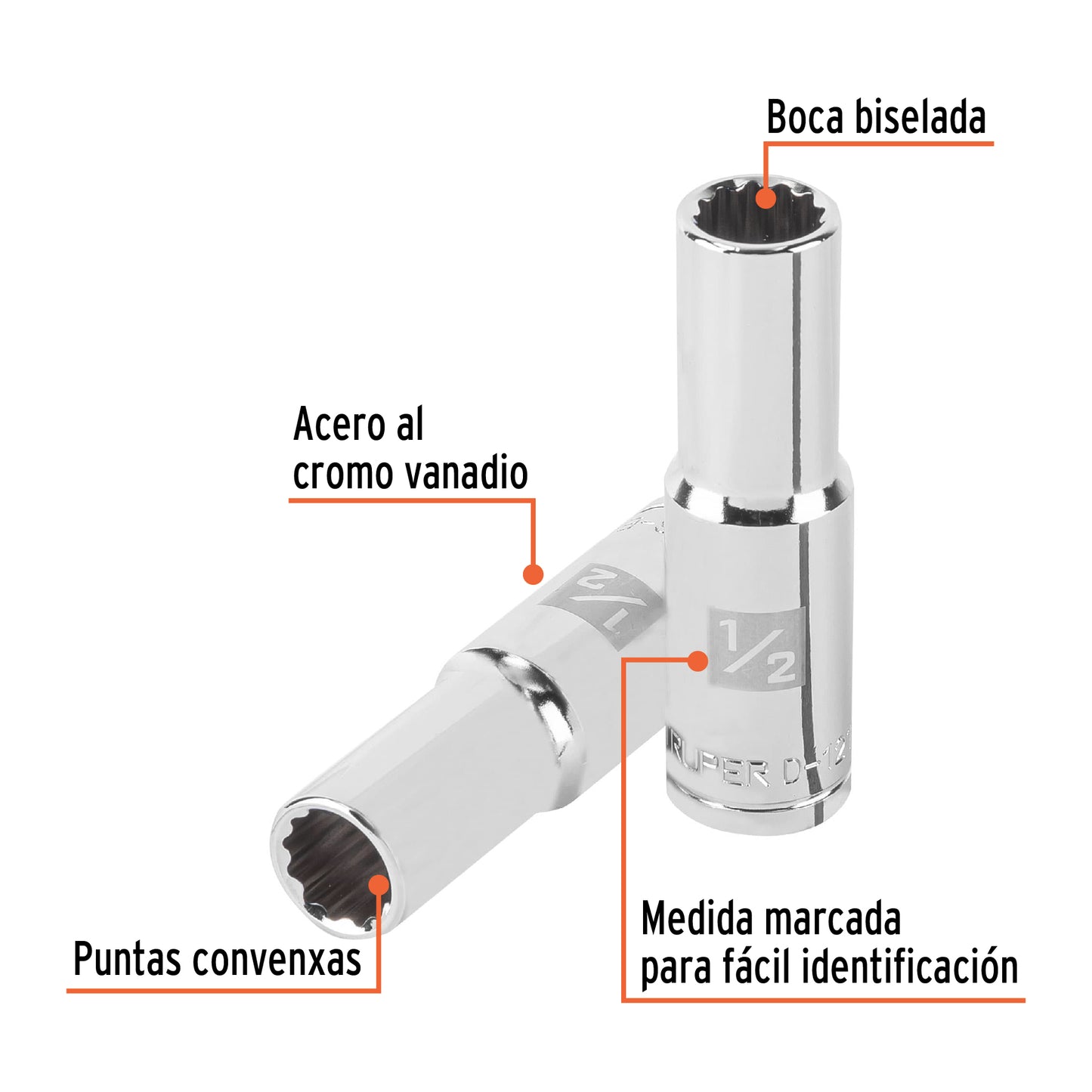 Dado de 12 puntas, largo, cuadro 1/2" de 1/2"