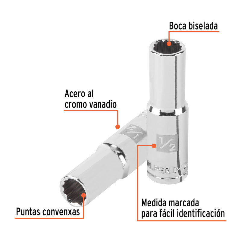 Dado de 12 puntas, largo, cuadro 1/2" de 1/2"