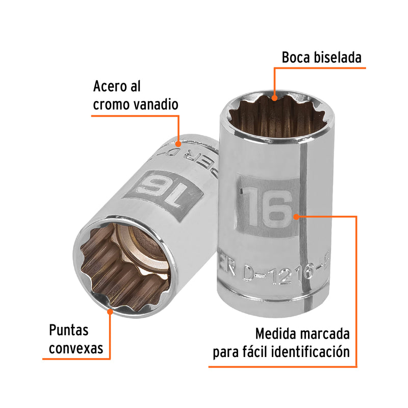 Dado de 12 puntas, cuadro 1/2" de 16mm