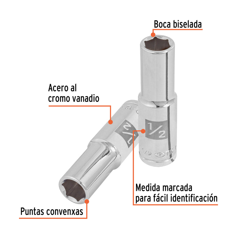 Dado de 6 puntas, largo, cuadro 1/2" de 1/2"