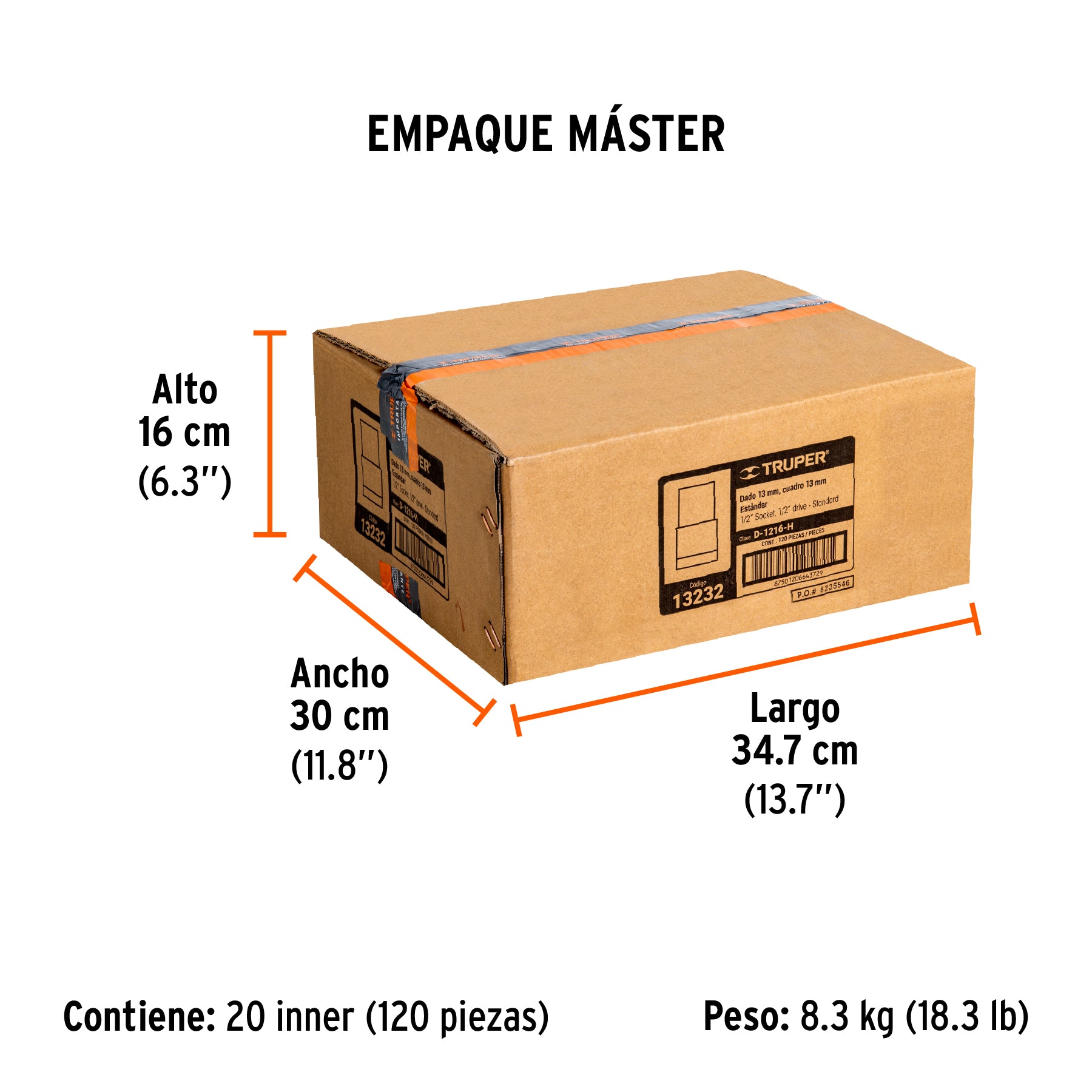 Dado de 6 puntas, cuadro 1/2" de 1/2"
