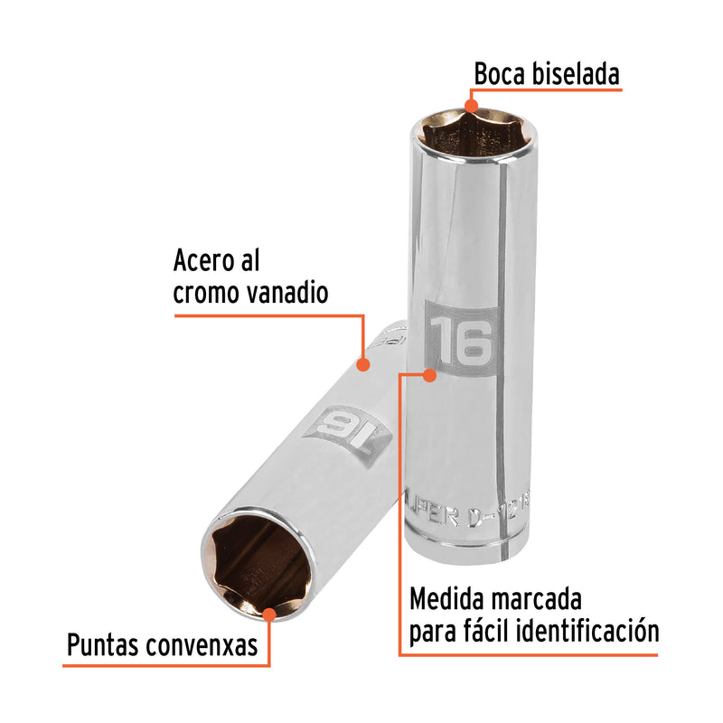 Dado de 6 puntas, cuadro 1/2" de 16mm..