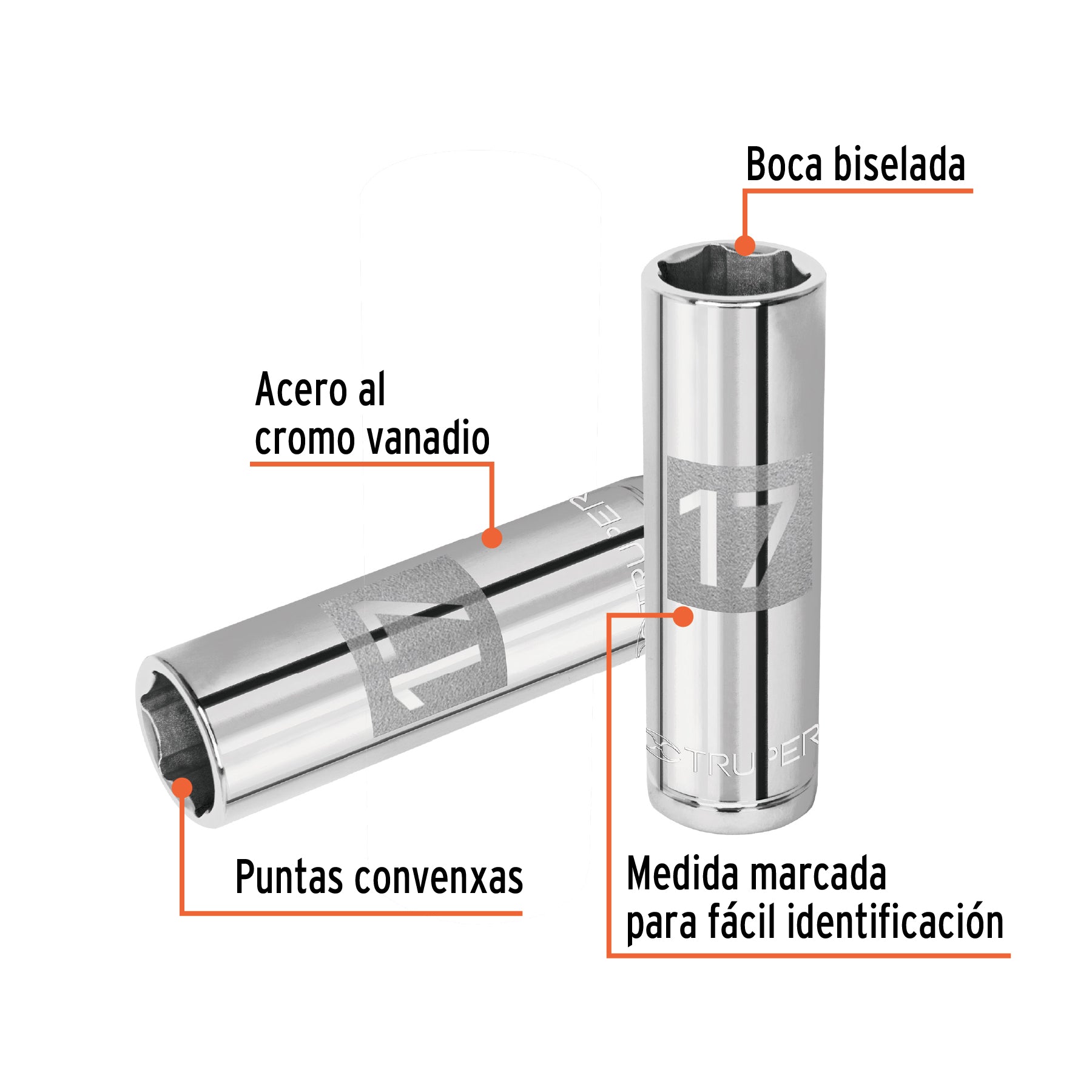 Dado de 6 puntas, cuadro 1/2" de 17mm..