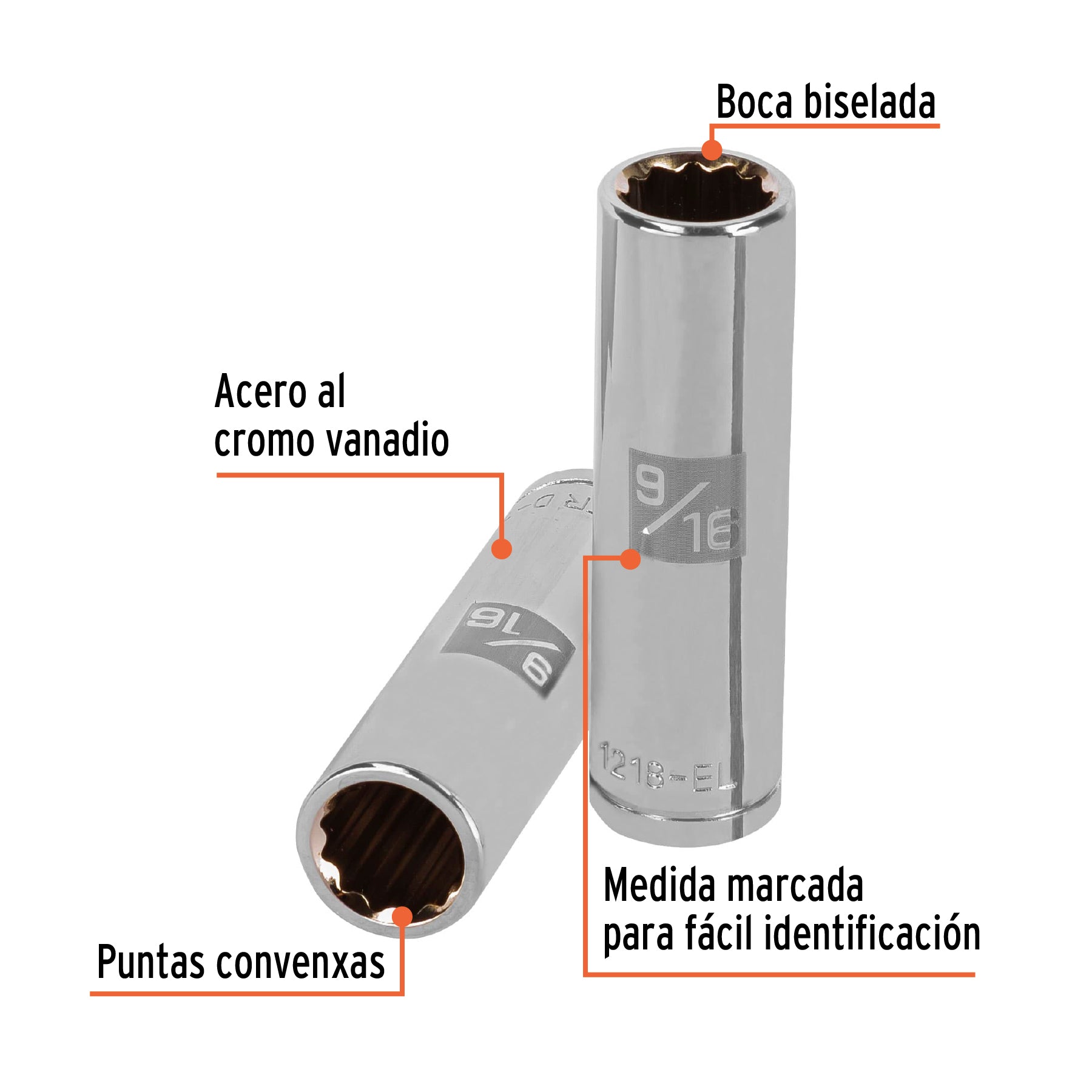 Dado de 12 puntas, largo, cuadro 1/2" de 9/16"